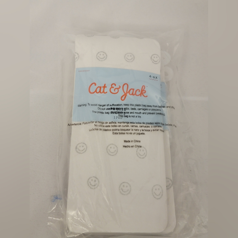 NEW Cat & Jack 2 Pack Little Girls Footed Smiley Face Tights Size 4-6X